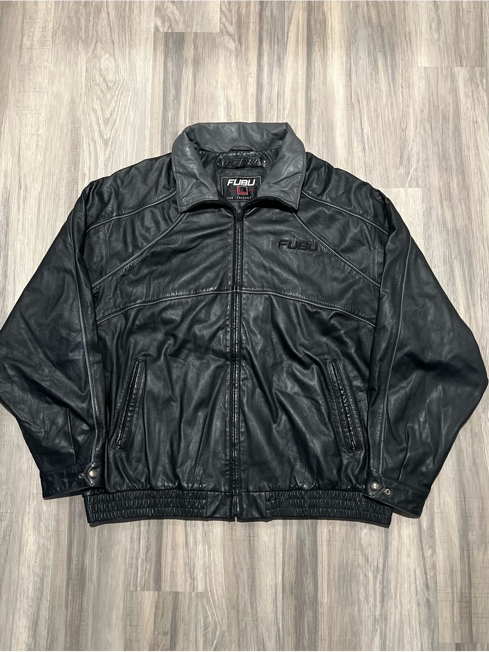 Authentic Vintage FUBU "The Collection Since 1992" Black Full Zip Leather Jacket